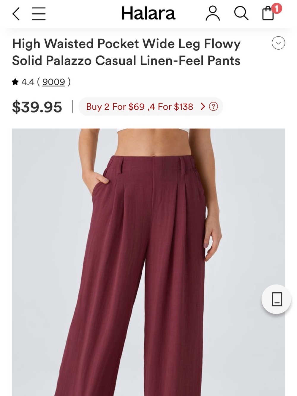 NWT HALARA Wide-Leg Linen Look Pants in Bikini Red